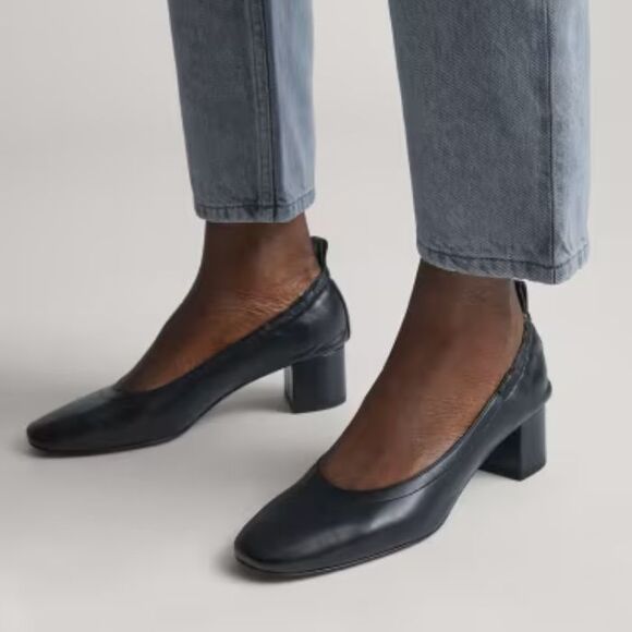 Everlane Size 10 The Day Heel Black Leather Block Round Toe Slip On NWOT - Picture 2 of 13